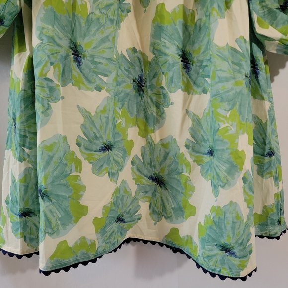 Anthropologie Entro Green White Floral Babydoll Dress Sz M Coastal Cowgirl Chic - Picture 13 of 15